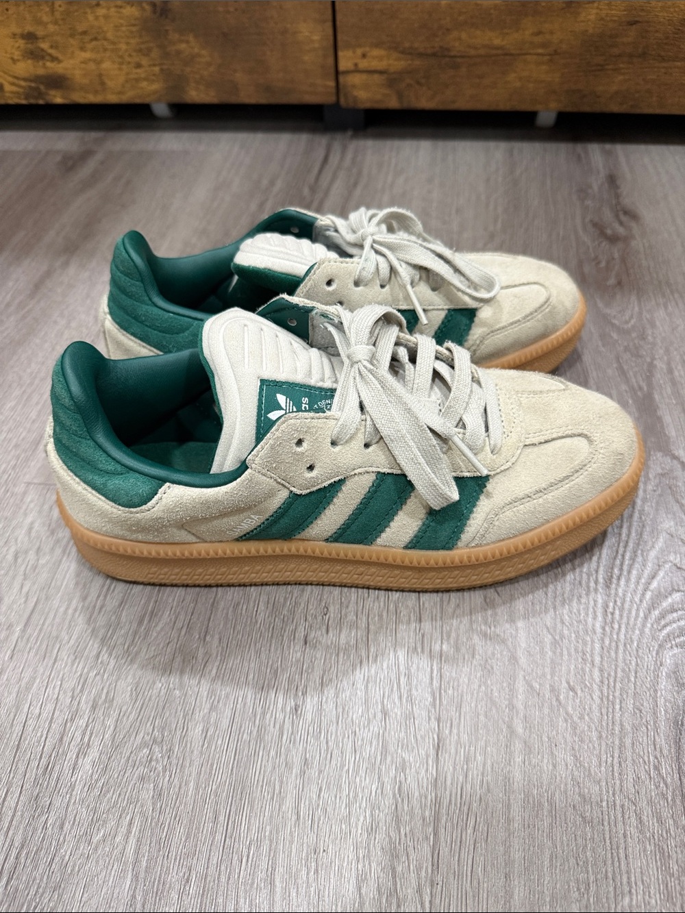 adidas Men’s Suede Sneakers in Cream, Green & Gum